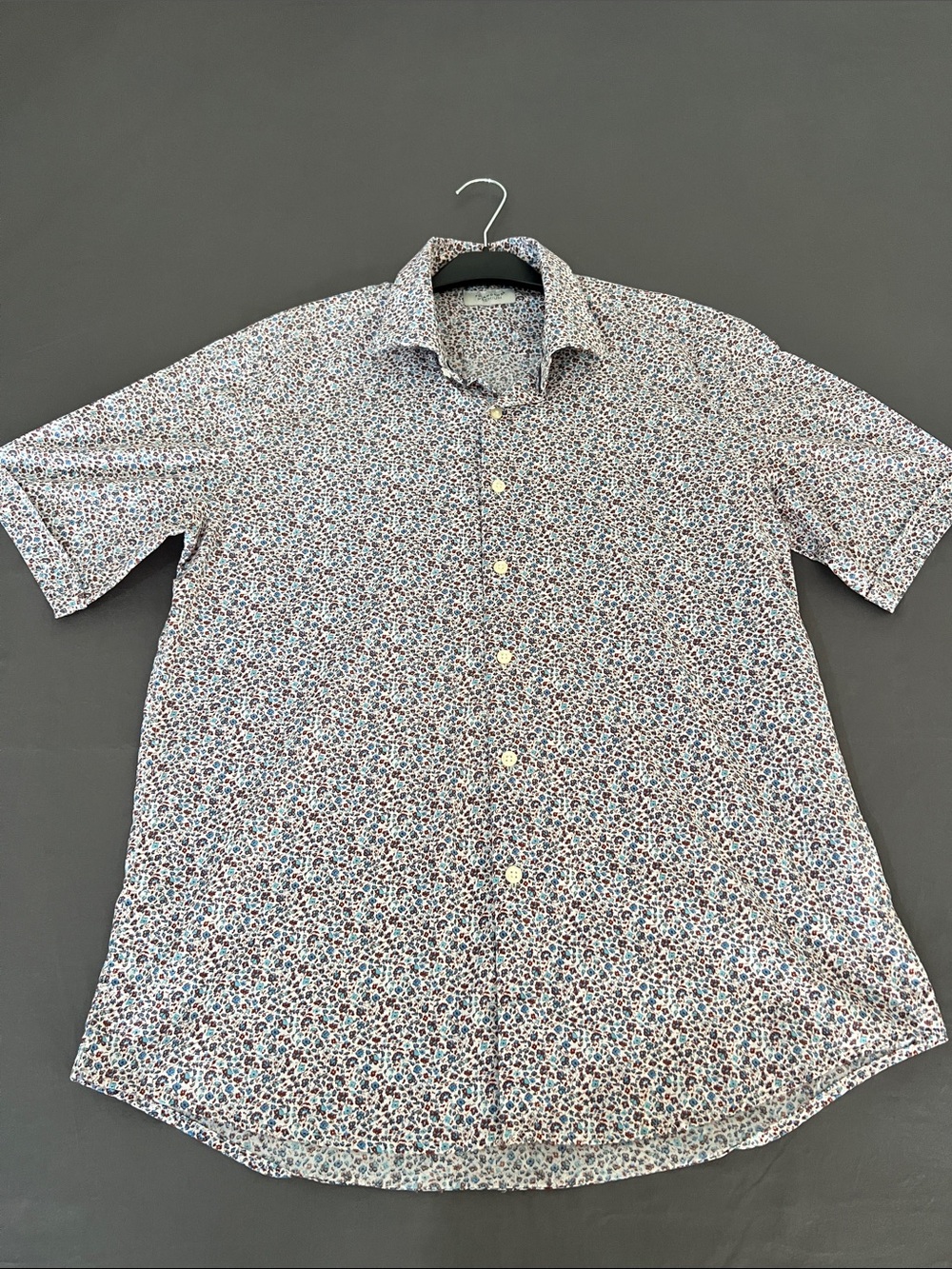 7 Diamonds Men's Short-Sleeve Button-Down Shirt - White with Blue & Brown Floral